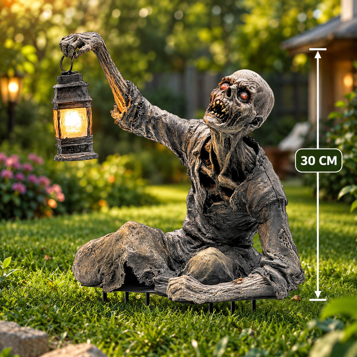 1Pc Halloween Zombie Crawling Horror Decor, Scary Led Lights Zombie Holding Lant