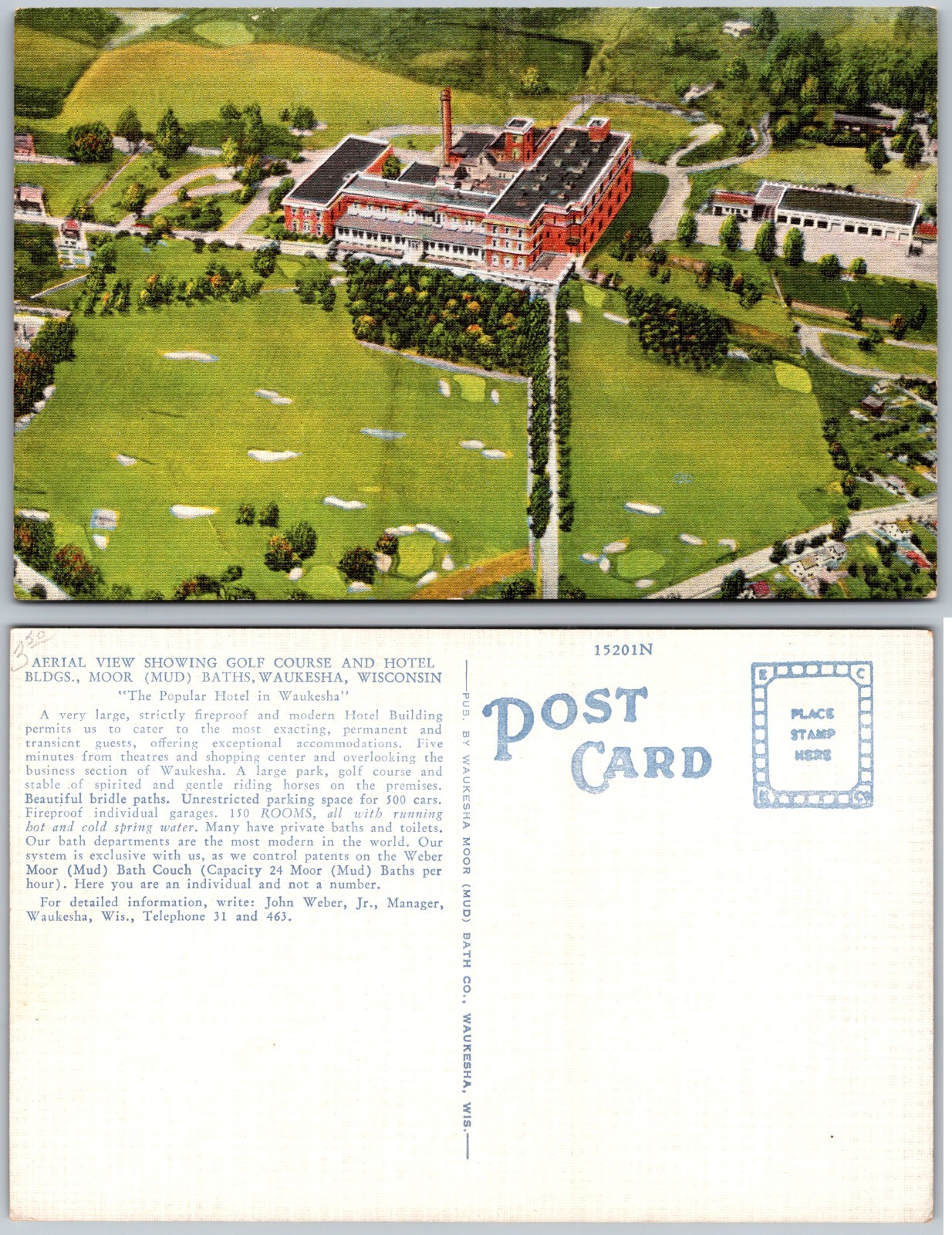 Moor Mud Bath Hotel Waukesha Wisconsin Postcard