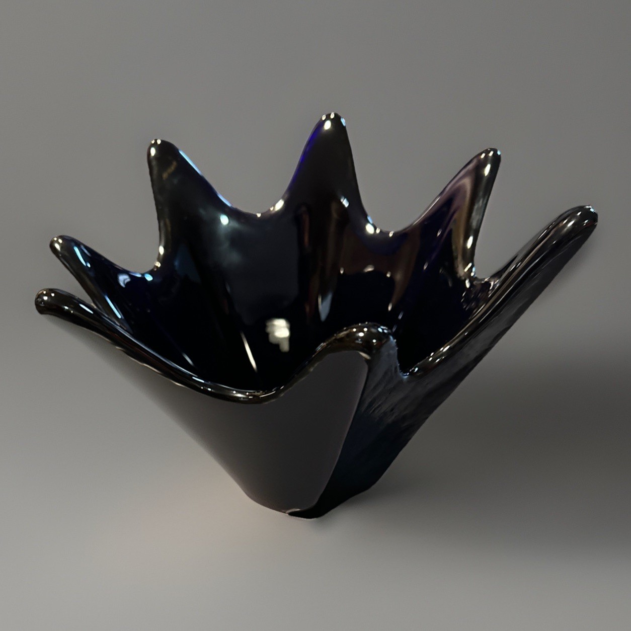Blenko 7 Point Star Ebony / Black Large Spike Centerpiece Bowl Amethyst Vintage