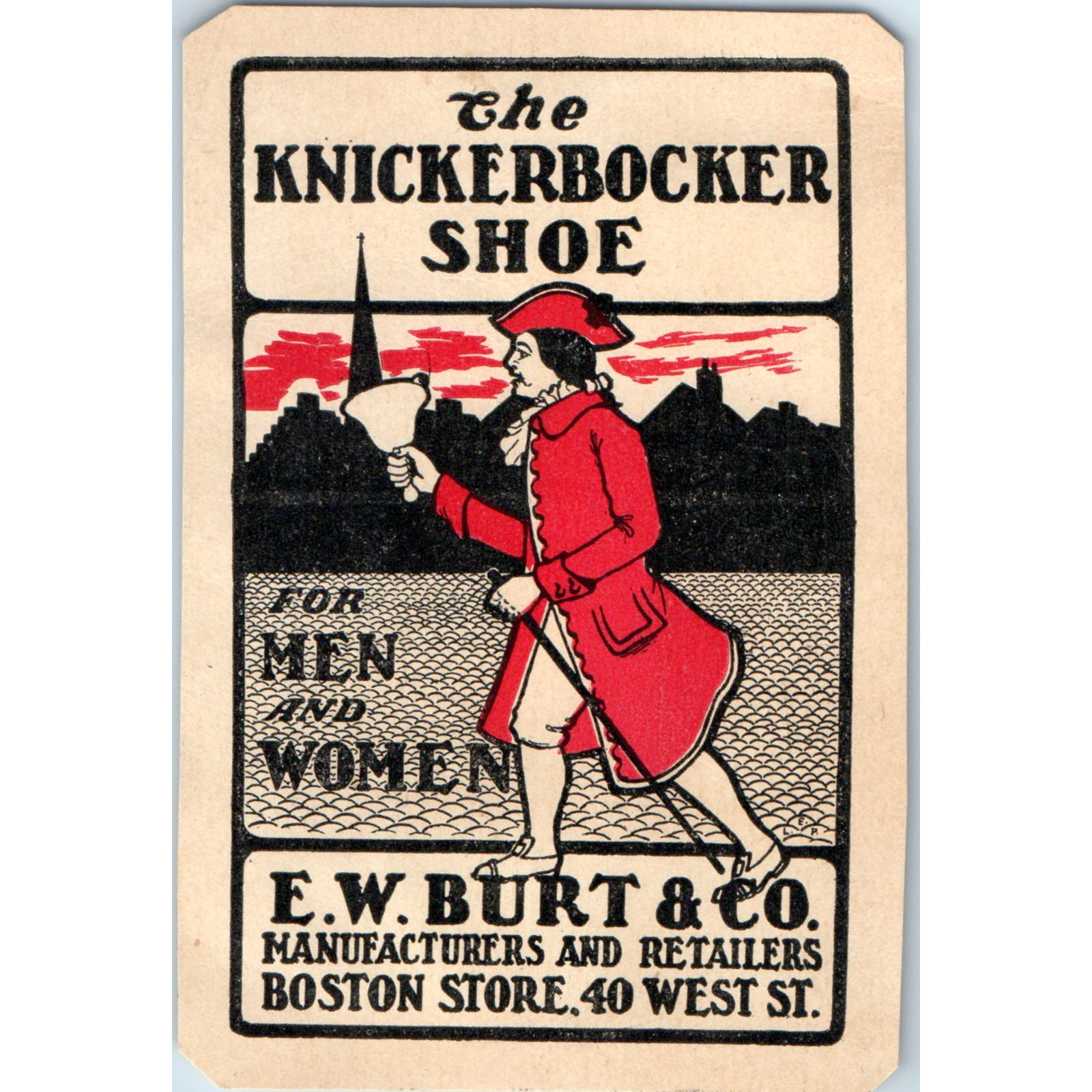 Vtg E.W. Burt Co Knickerbocker Shoe Boston MA Advertising Trade Card Town Crier