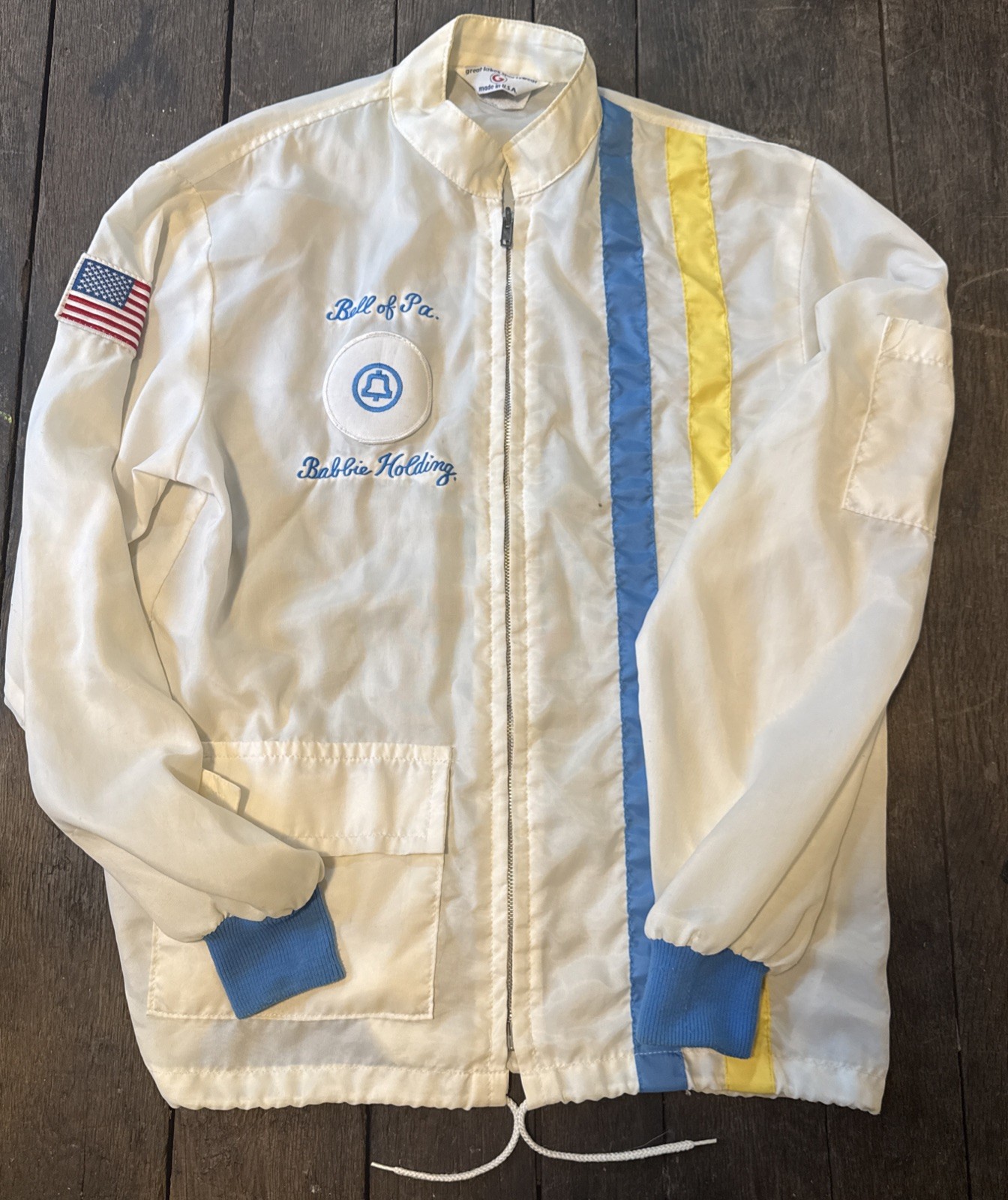 Vintage Bell Telephone White Striped Jacket Size Unknown Bell Of Pa Rare