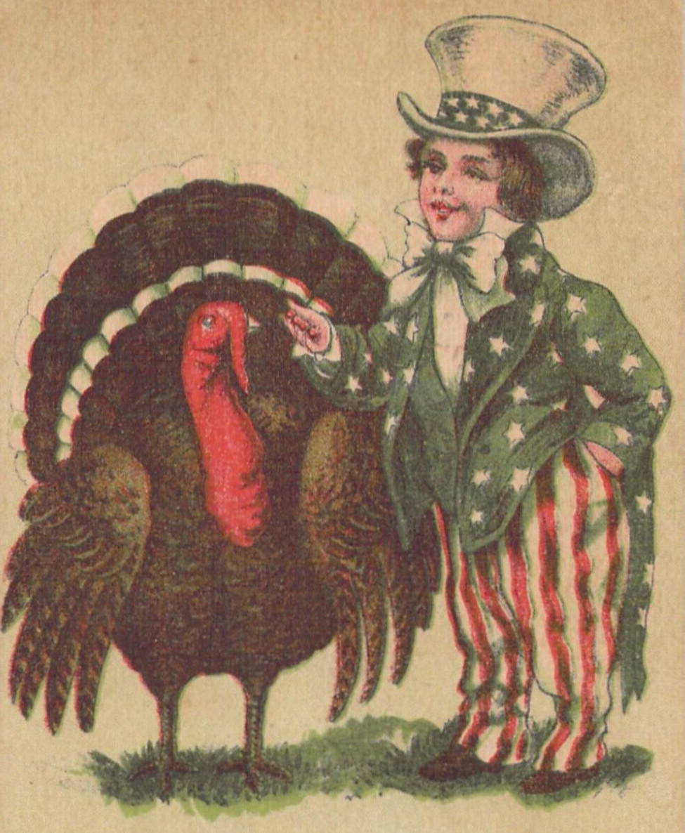 Patriotic Little Man Stars & Stripes Hat Jacket Turkey Green Vintage Postcard A3 Patriotic Little Man Stars & Stripes Hat Jacket Turkey Green Vintage Postcard A3
