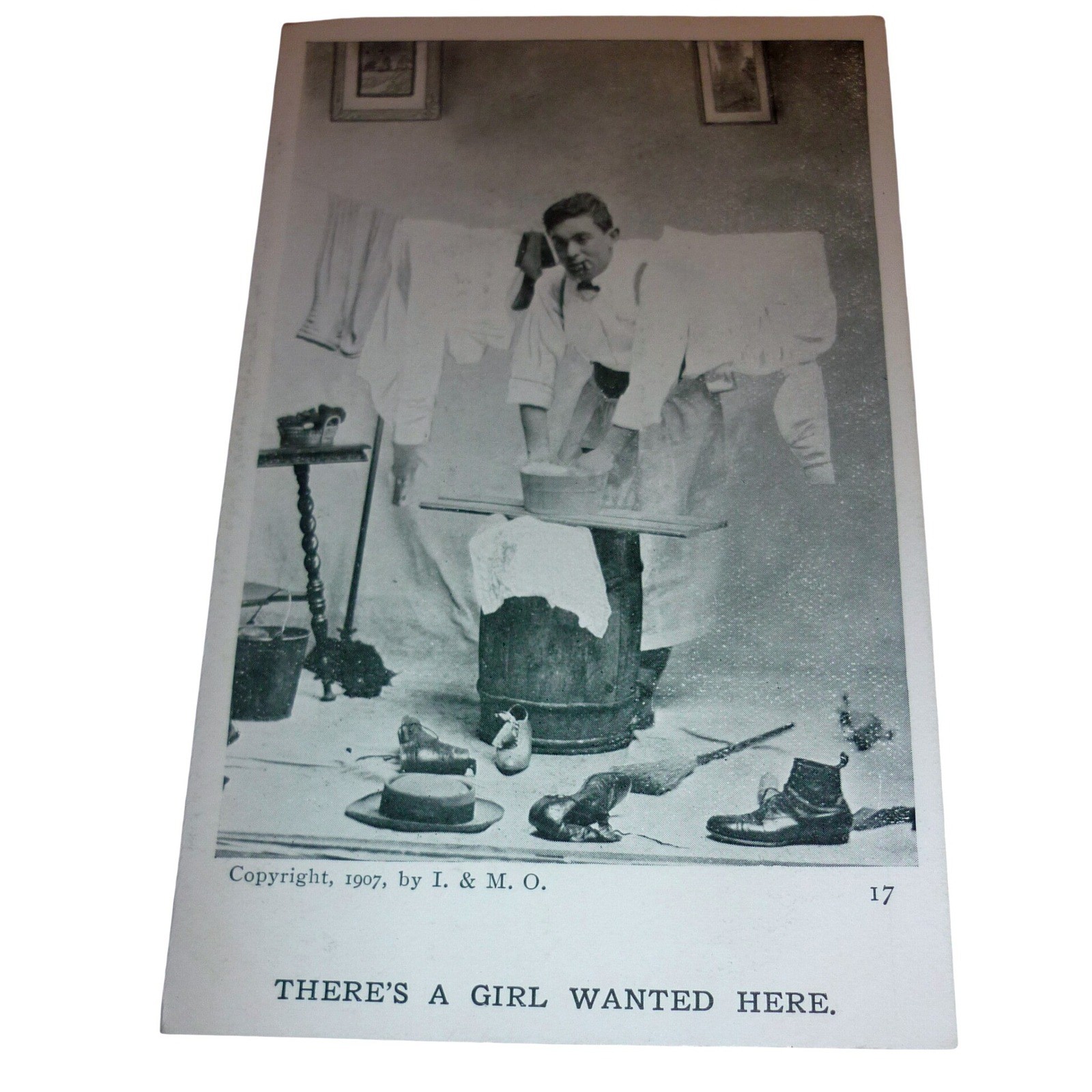 1907 I. & M. O. Antique Postcard There's A Girl Wanted Here Humor Laundry Comic