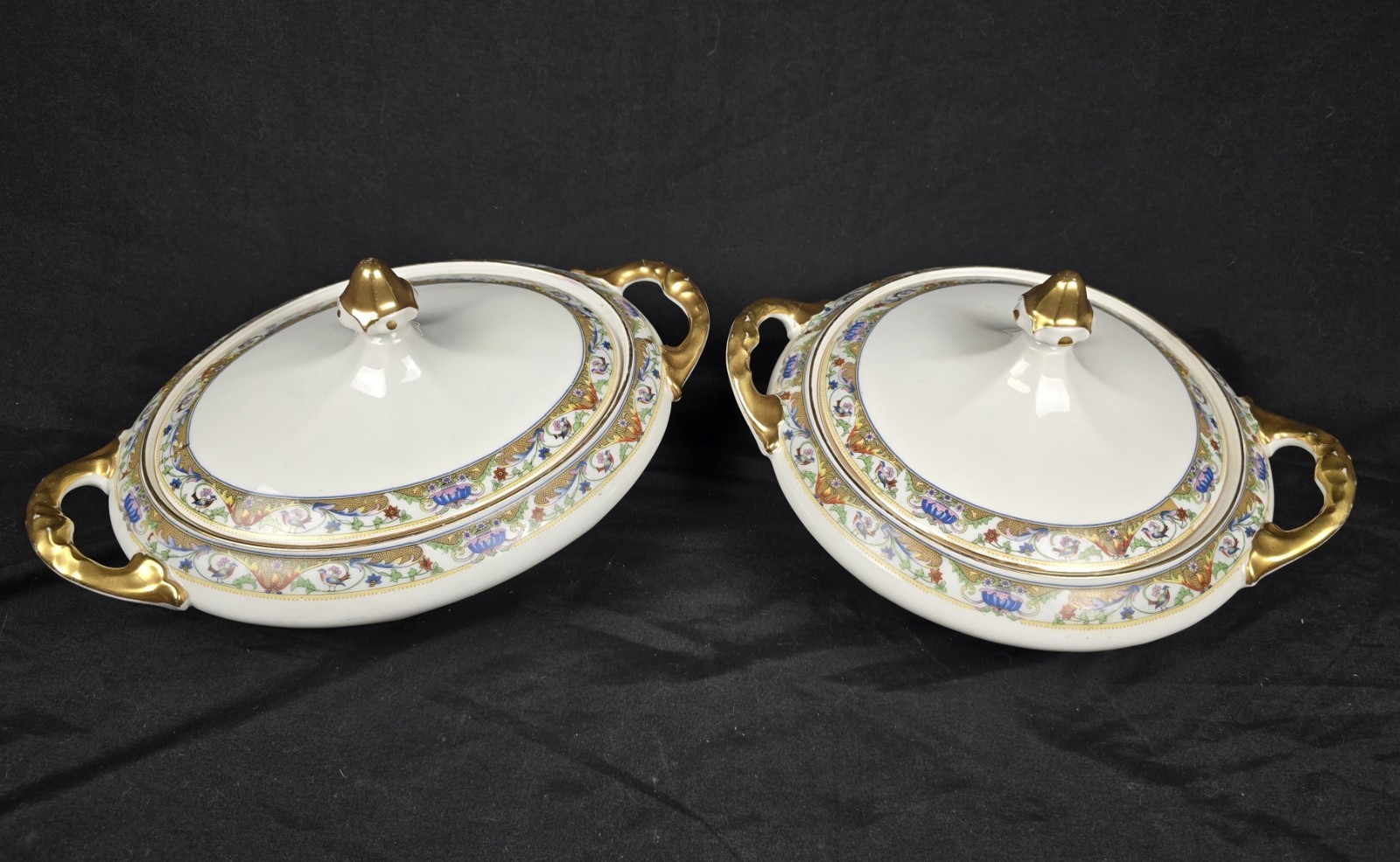 Set of 2 Gilted Koenigszelt Silesia Antique Covered Soup Tureen Serving Dishes