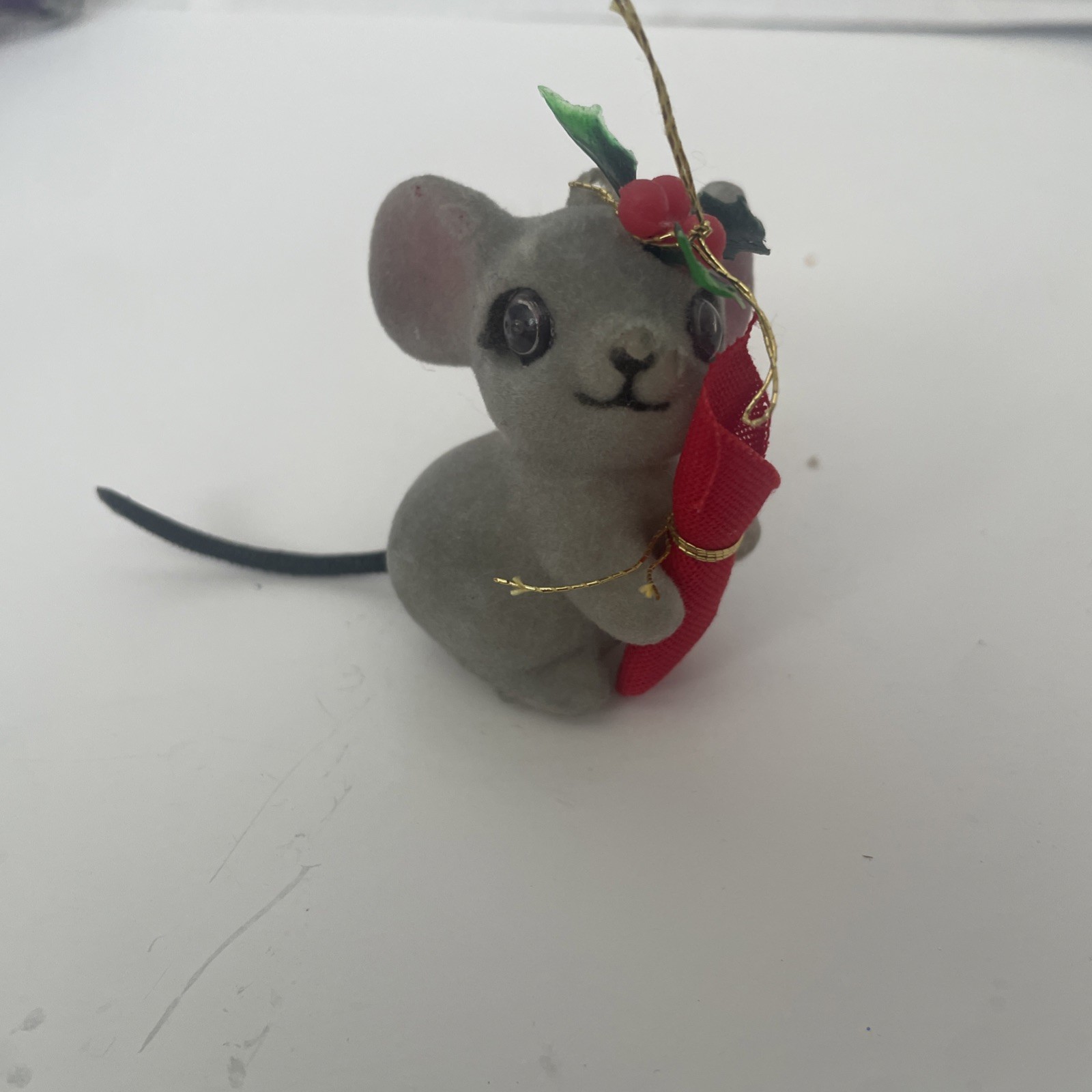 Vintage Josef Originals Flocked Baby Mouse Big Eyes Merry X\'mas Christmas Figure