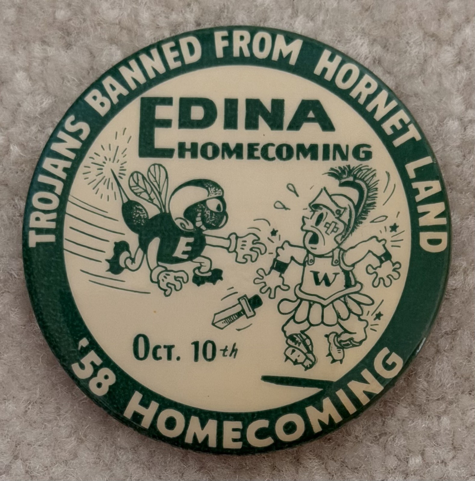 Vintage 1958 Edina MN High School Football Homecoming Pinback Button : 2 3/16