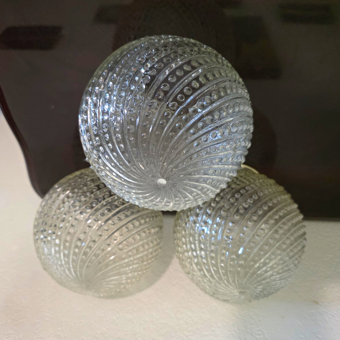 Vintage Clear Glass Hobnail Swirl Ball Light Globe Shade Set of 3 Mid Century Mo