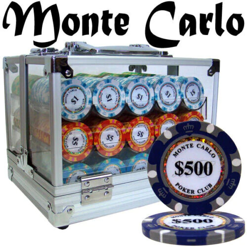 New 600 Monte Carlo Poker Chips Set with Acrylic Case