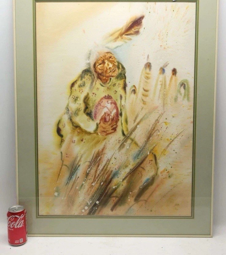 Large Watercolor Painting Blackfeet Artist King Kuka 