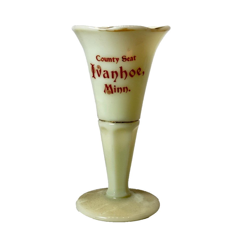 IVANHOE MN MINNESOTA Uranium Custard Souvenir ANTIQUE Glass TRINKET GOBLET CUP
