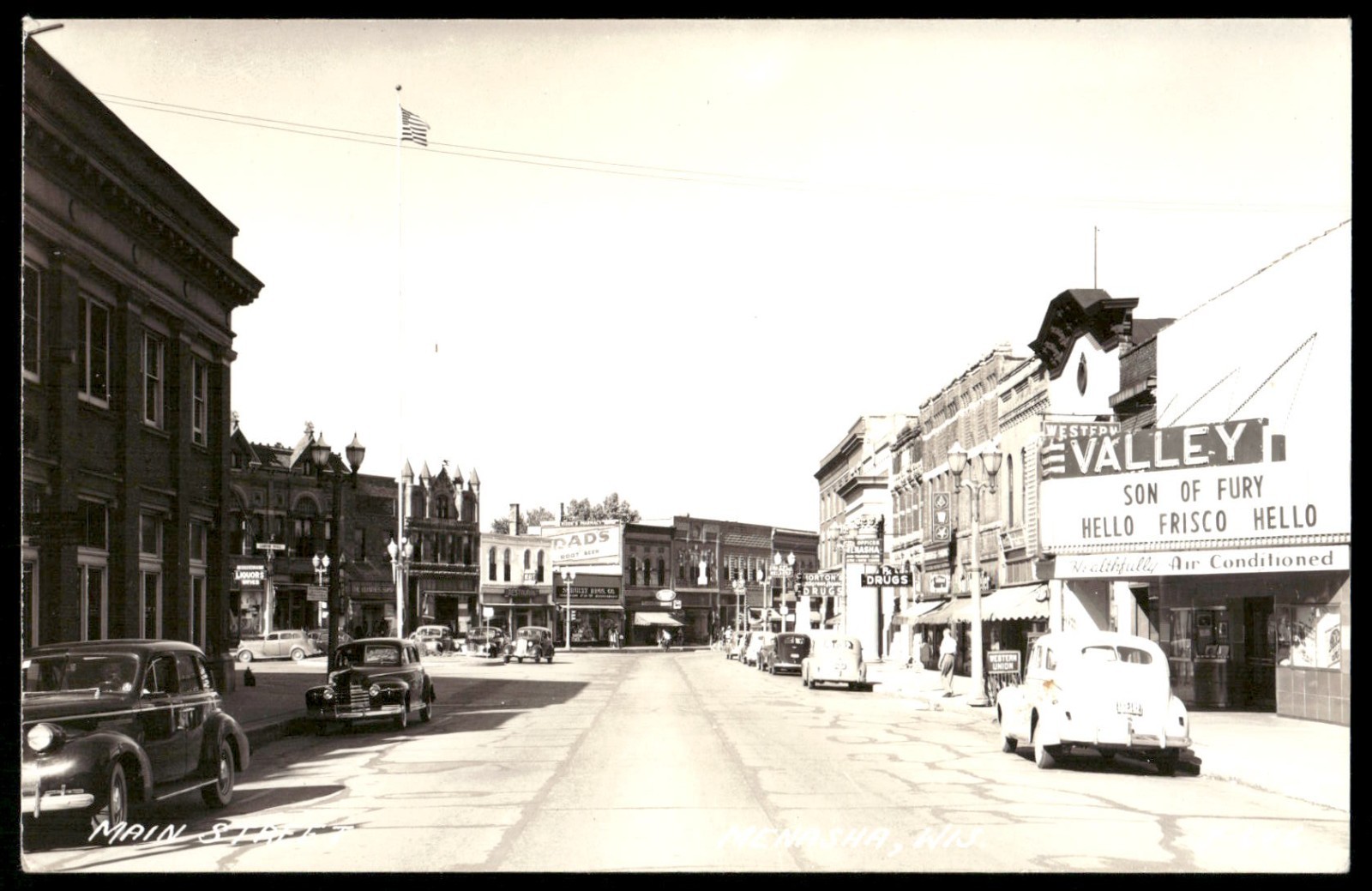 Vintage Postcard Real Photo Main Street Menasha Wisconsin Theater