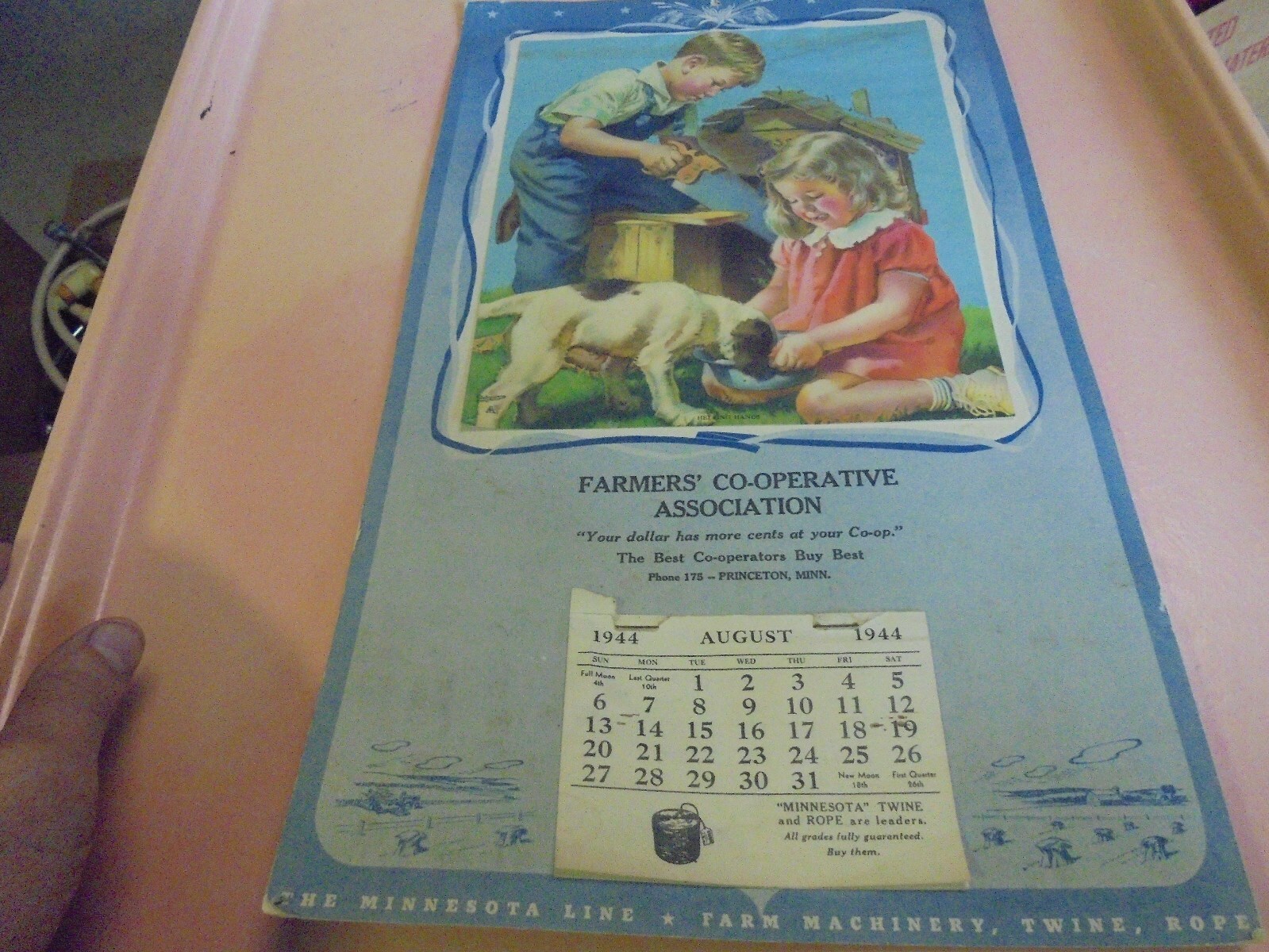 Vintage 1944 Farmers' Co-Operative Association, Princeton, Minn. Calendar 