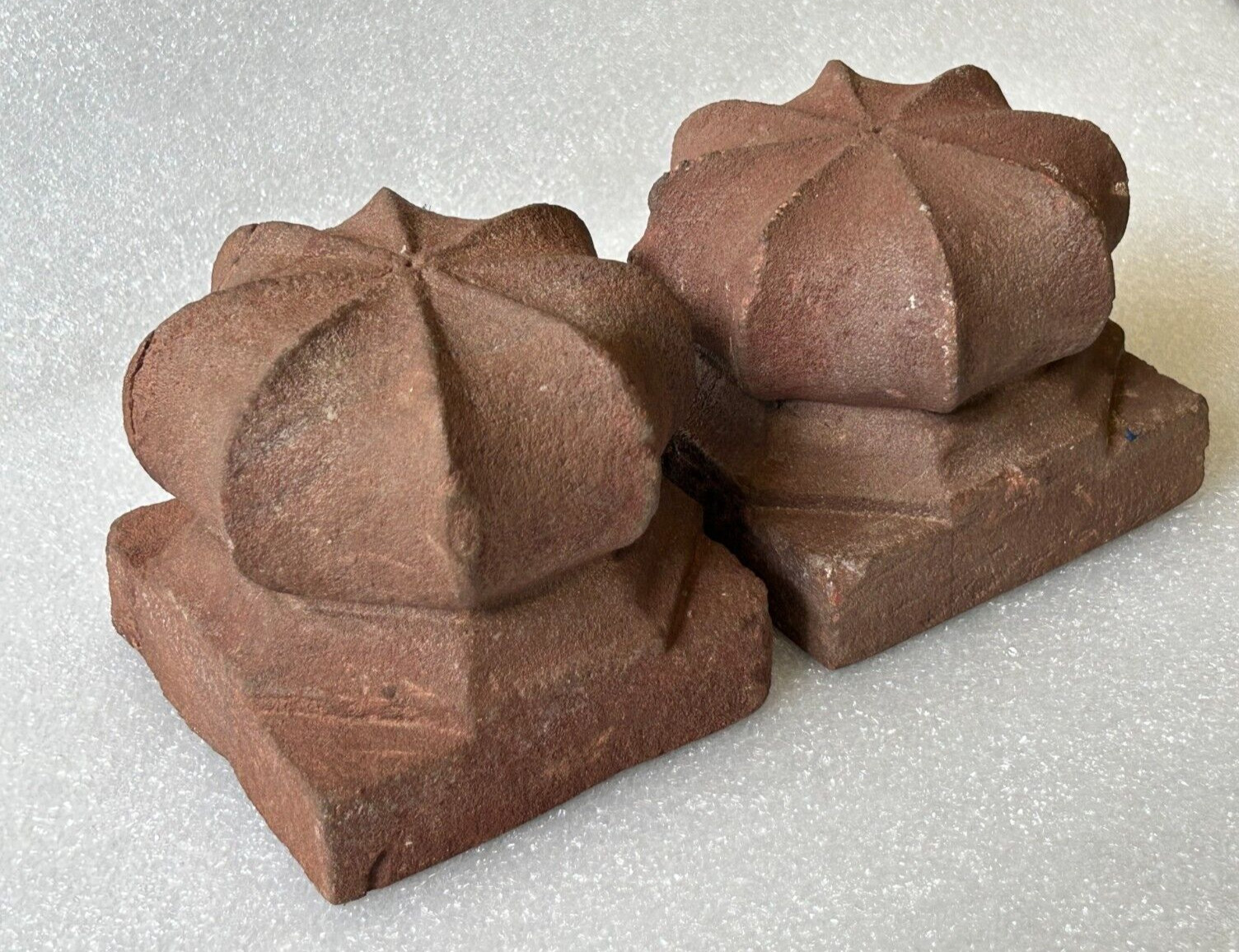 19c OLD ANCIENT HAND CARVED STONE FINIAL MINAR.TAMPLE .BOOK/DOOR STOP 2 PIECES