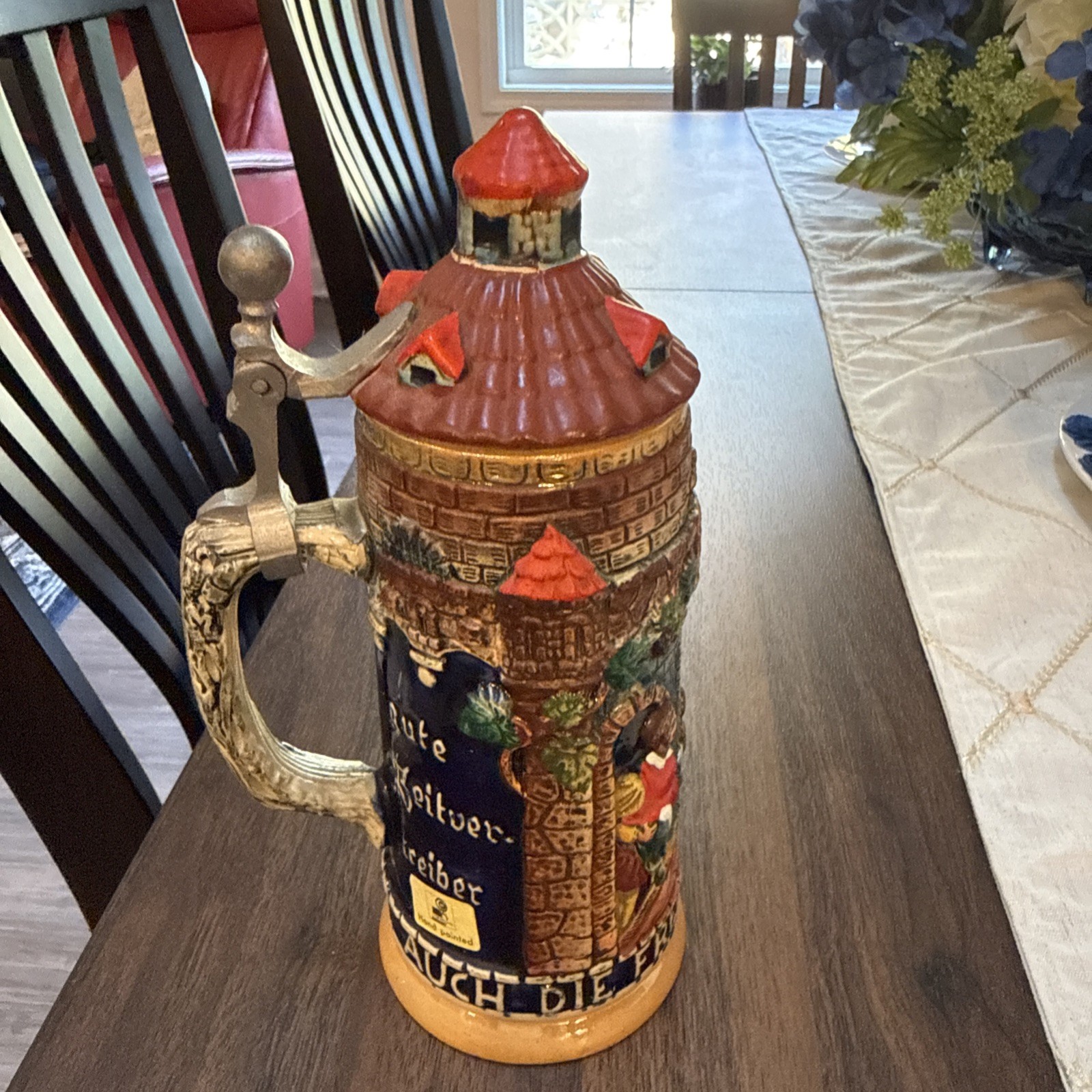 Vtg 70’s 9” Werner Corzelius W Germany Ceramic Hand Painted Stein Castle Lid 2.5