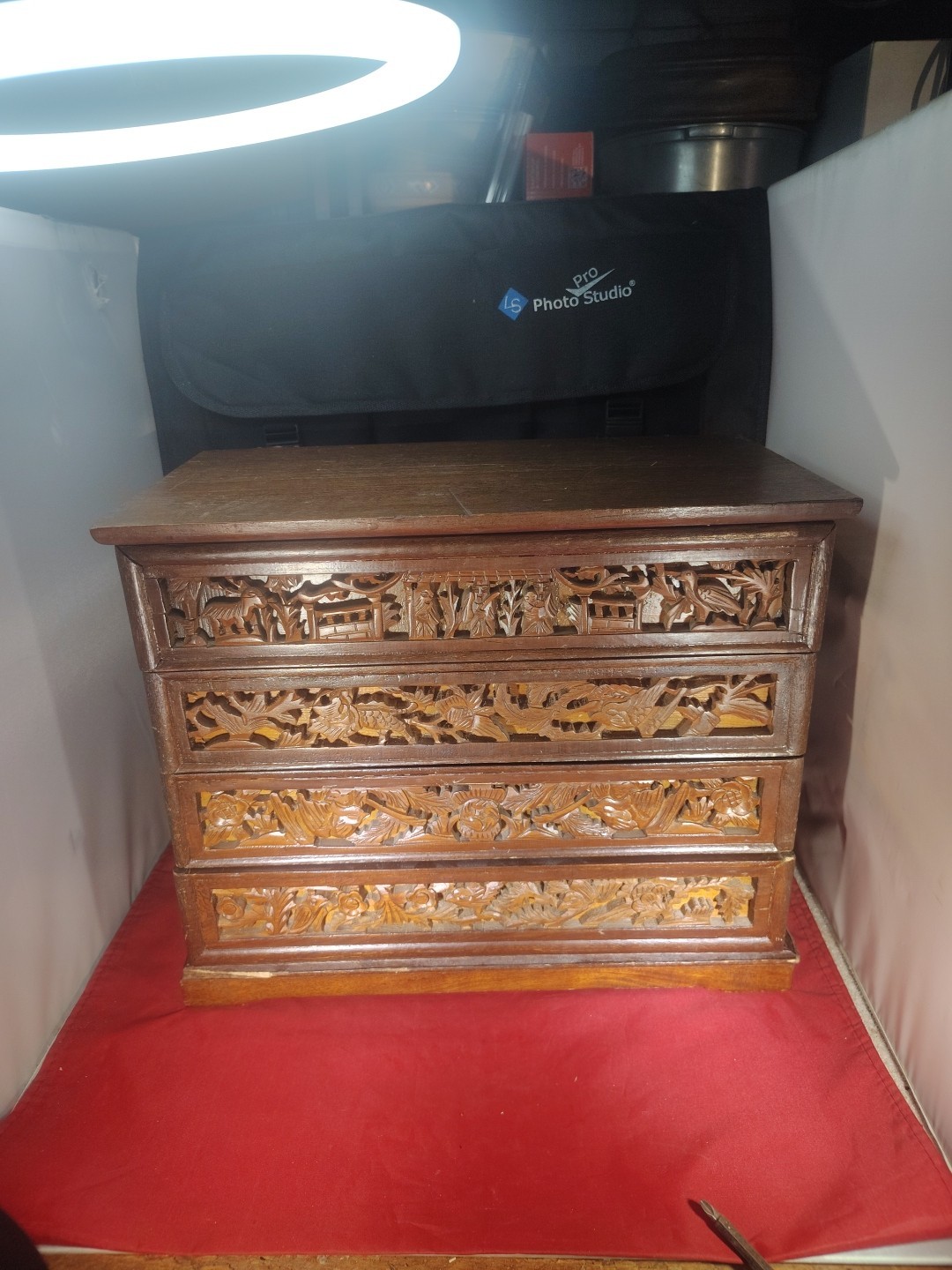 Vintage Handmade Hand Carved Jewelry Box 16x13x8.75\