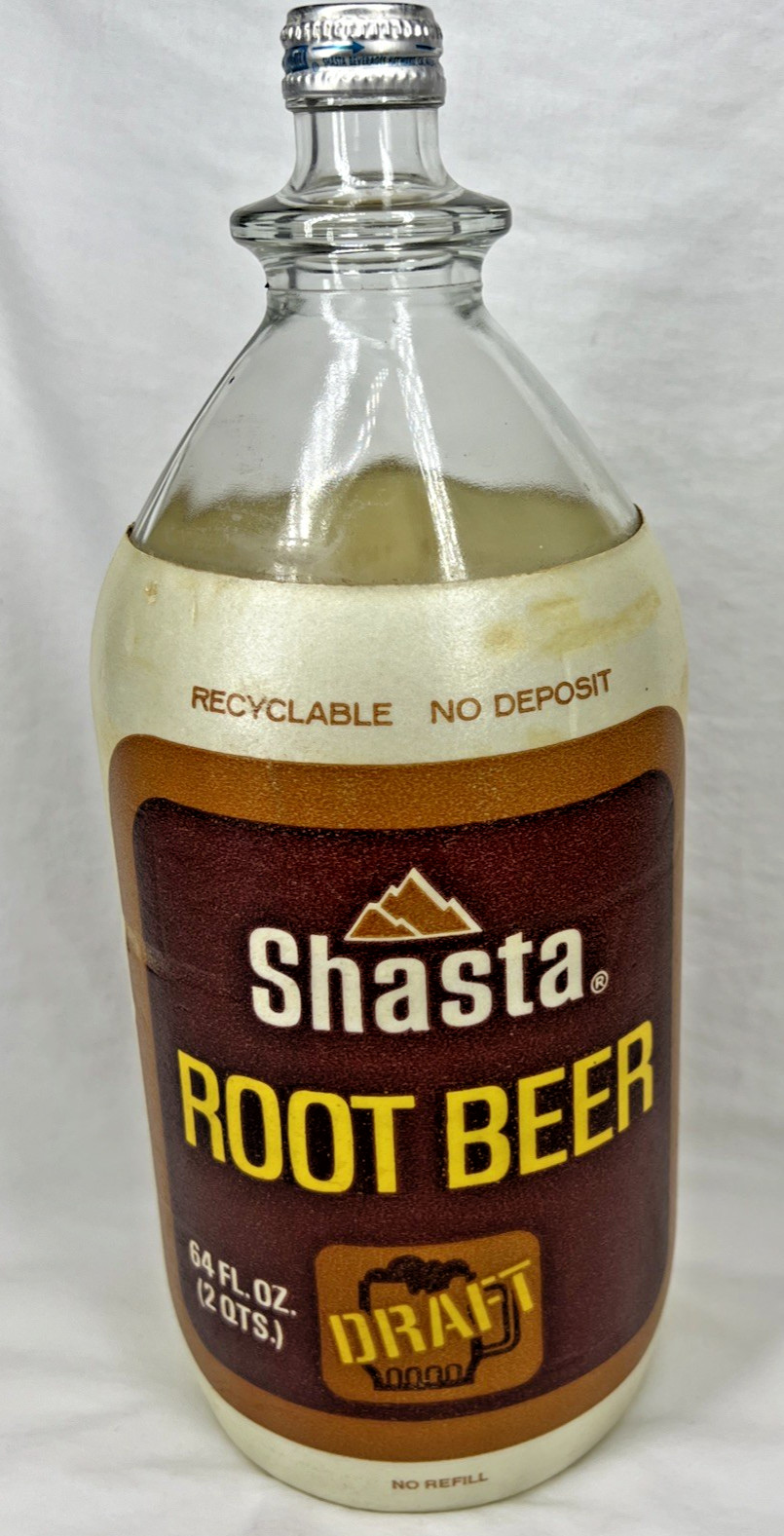 Vintage Shasta Draft Root Beer 64oz (2 QTS.) Foam Jacket, Metal Screw-On Lid