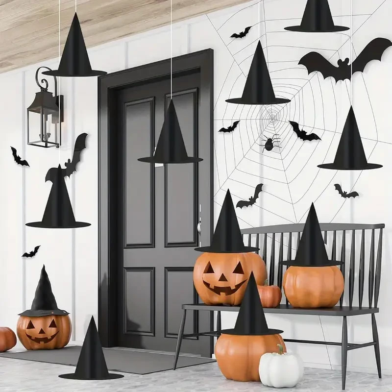 Floating Witches Hats ~ 5 pcs. ~ Full Size ~ Collapsible ~ Halloween Decor ~ NEW