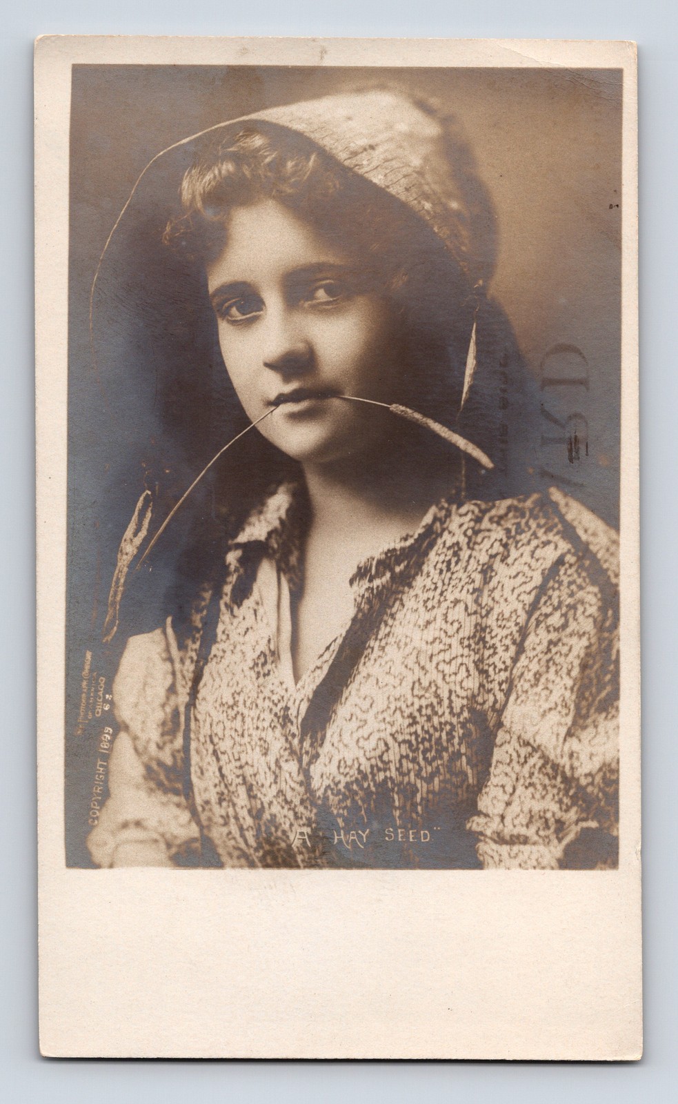 1899 RPPC Portrait of A Hay Seed Farm Girl Postcard
