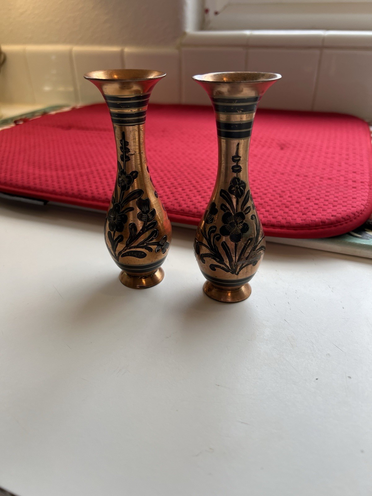 Vintage Handmade Copper Vases 5” Set Of 2 India