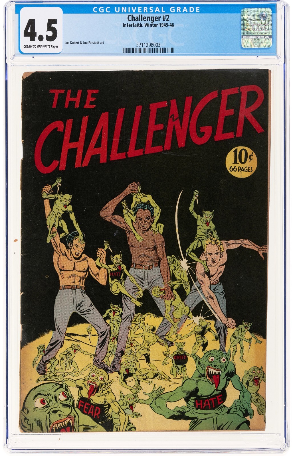 The Challenger #2 CGC 4.5 Interfaith Winter 1945-1946 Hitler App. Joe Kubert Art