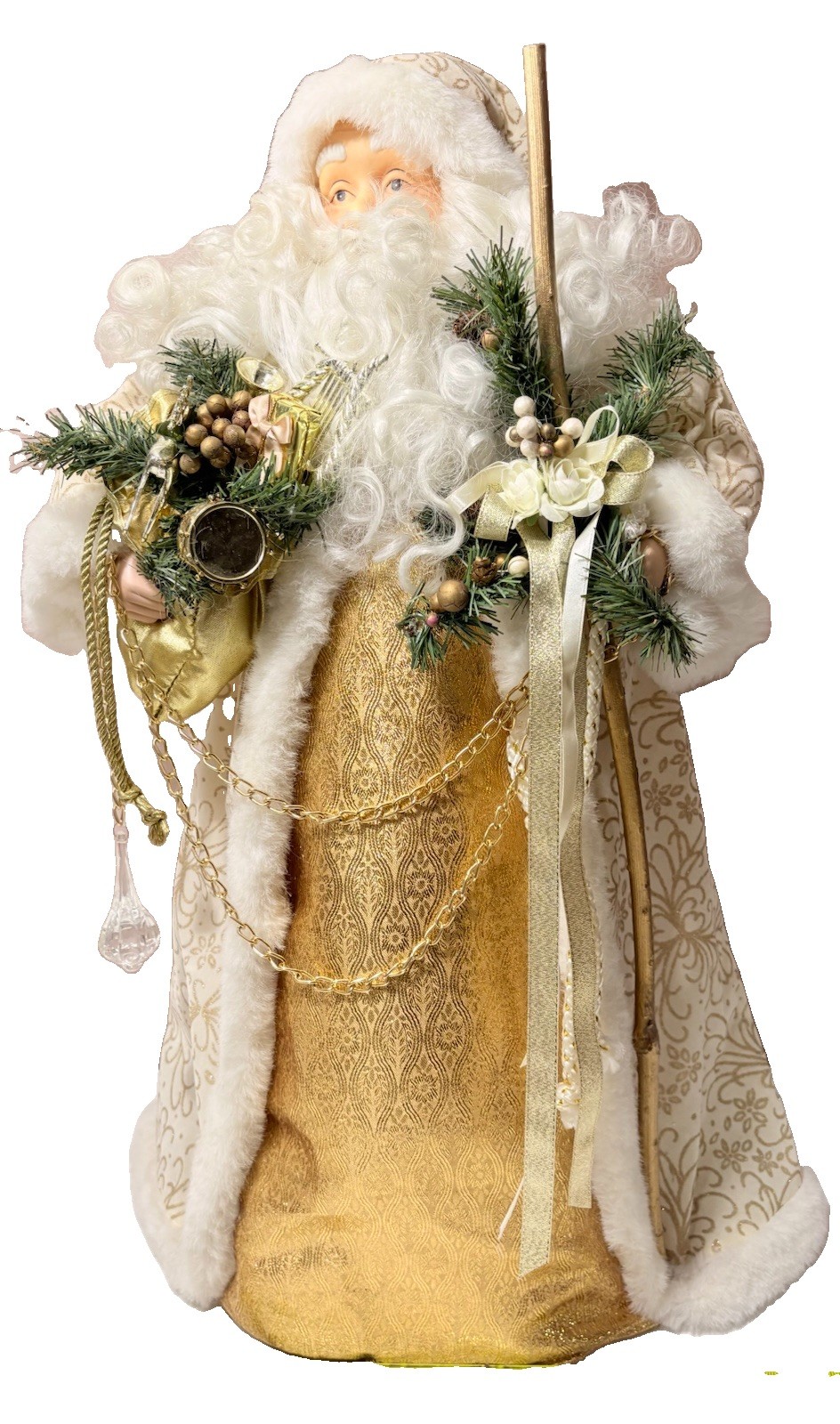 Vtg Santa Claus Father Christmas Gold Elegant Figurine 27” Tall Holiday Decor
