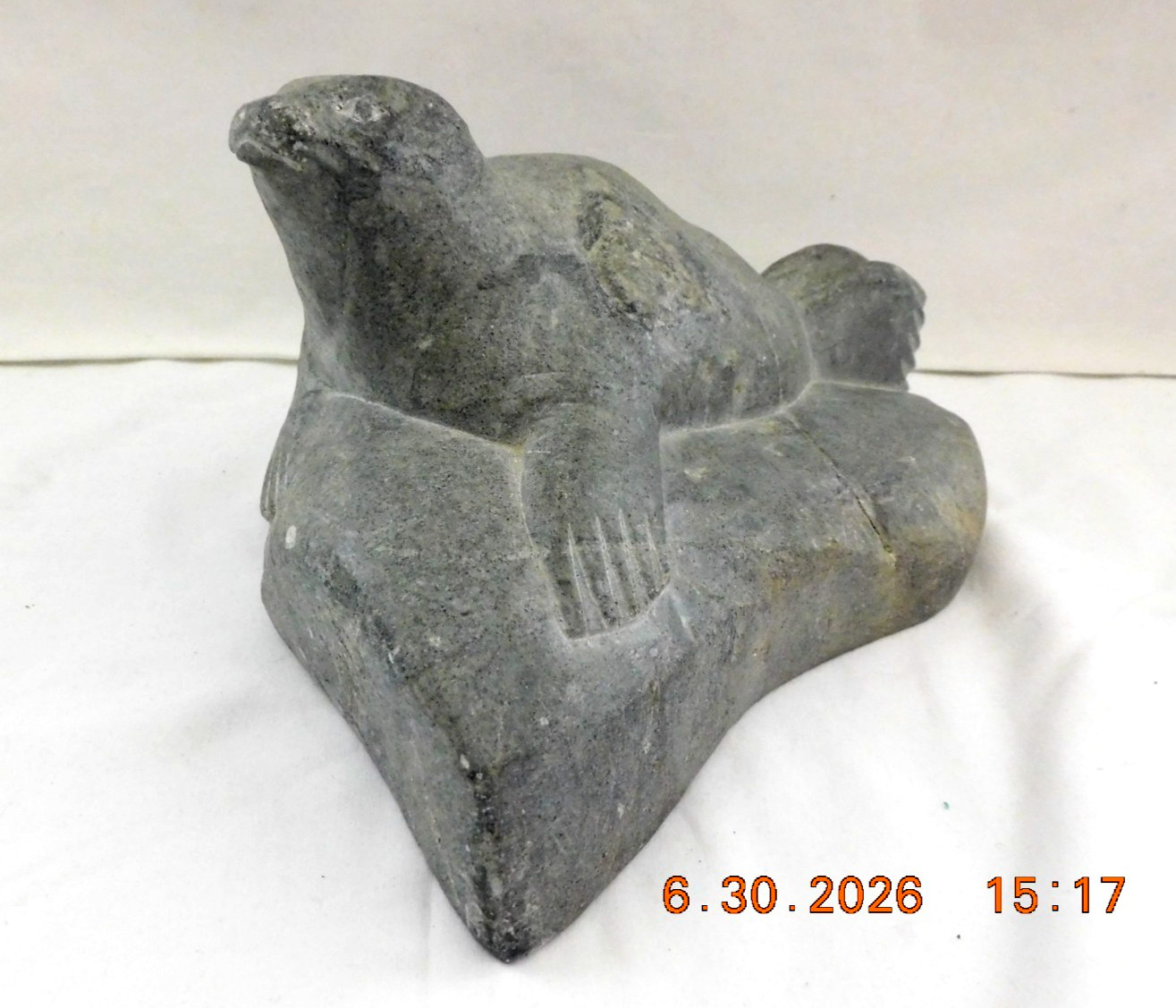 Authentic Intuit Soapstone Carving-Canada Seal Eskimo Art/Igloo Tag 7.10 lbs 9