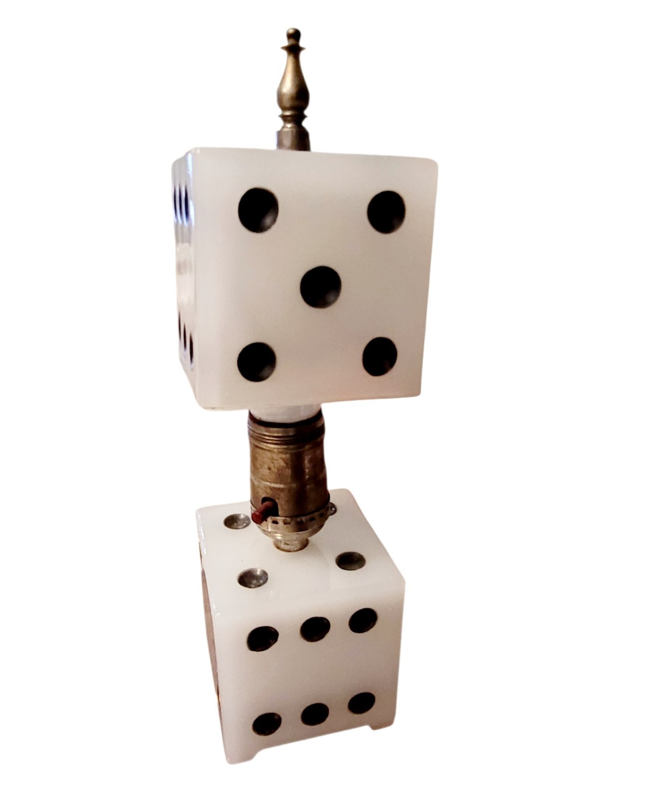 Vintage 1930s Dice Milk Glass Table Lamp 10”  Art Deco See Note 