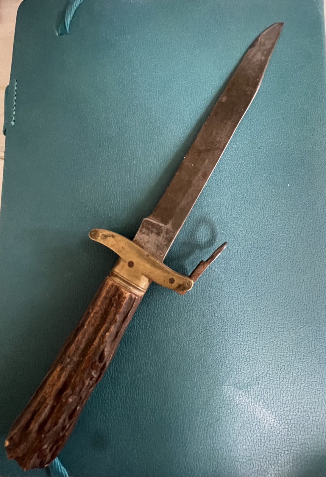 Rare Antique 19th Century Half-Folding Bowie Knife Genuine Stag Fixed Guard 9.5\