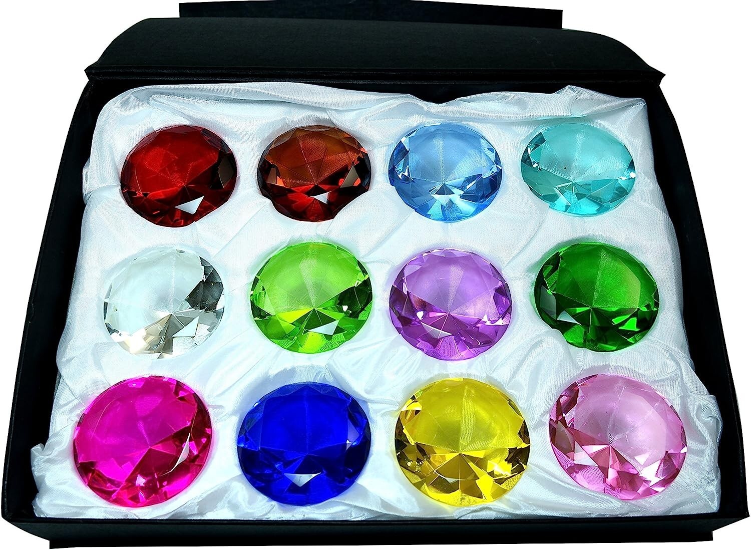 Tripact 12pc 50 mm Round Diamond Shaped Jewel Crystal Paperweight Box Set