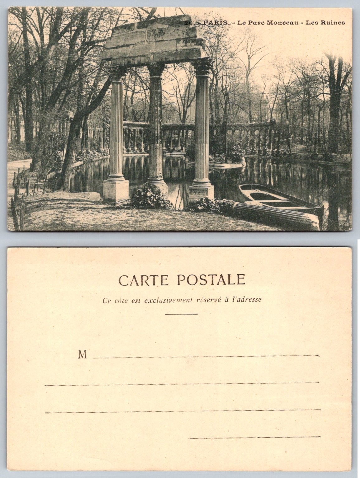 Vintage Paris Parc Monceau Les Ruines Postcard Undivided Back France