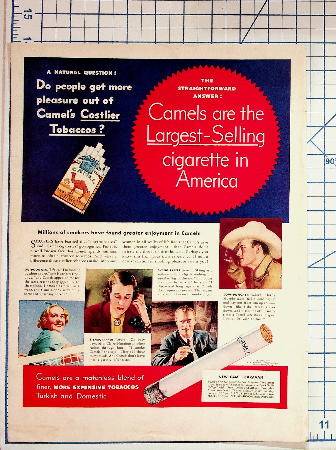 1937 Camel Cigarettes Vintage Tobacco Ad Magazine Print America's Largest Seller