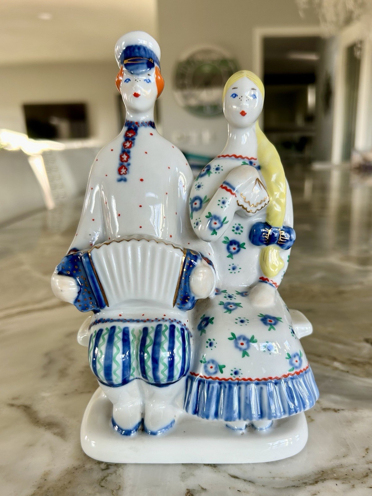 Vintage USSR Porcelain Figurine A couple on a bench with an accordion Kyiv