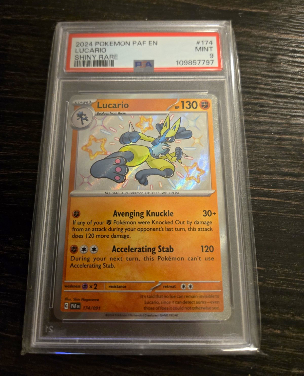 Pokémon 2024 PAF EN Lucario Shiny Rare #174/091 English PSA 109857797