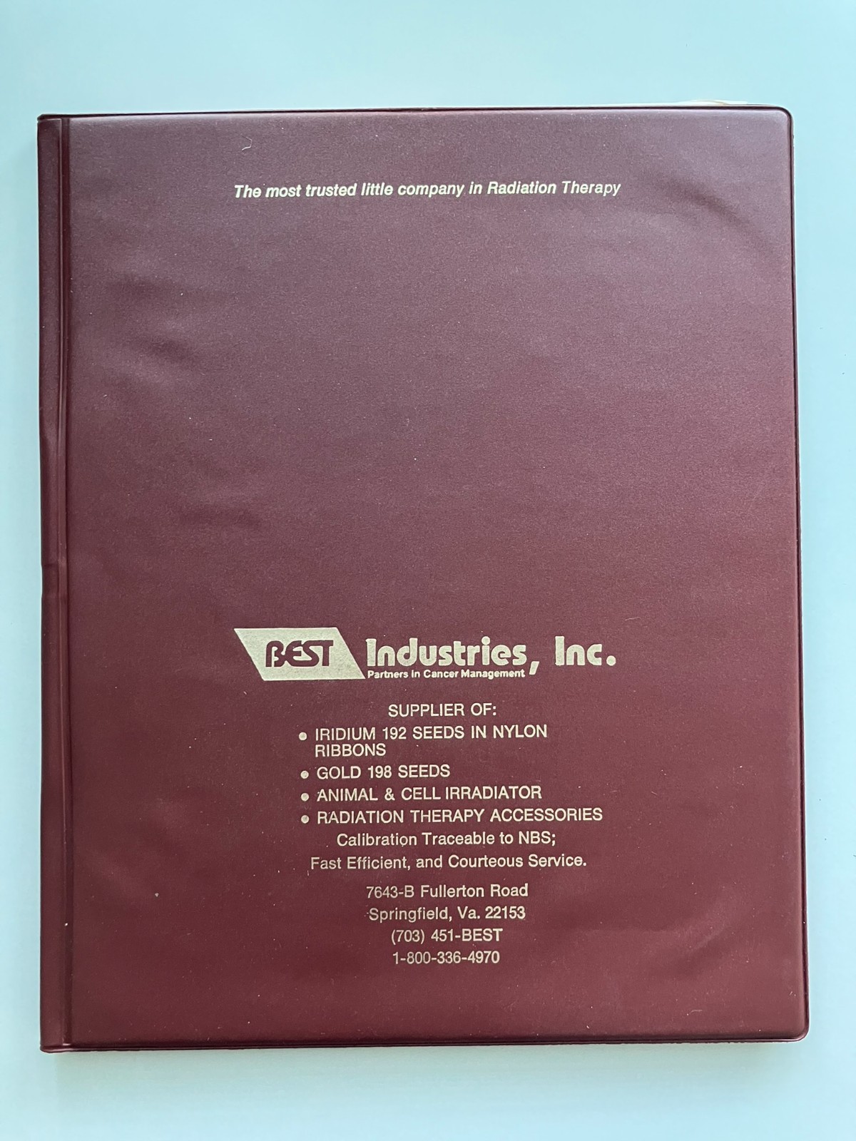 Vintage BEST Industries Radiation Therapy Medical Binder Pen Springfield VA