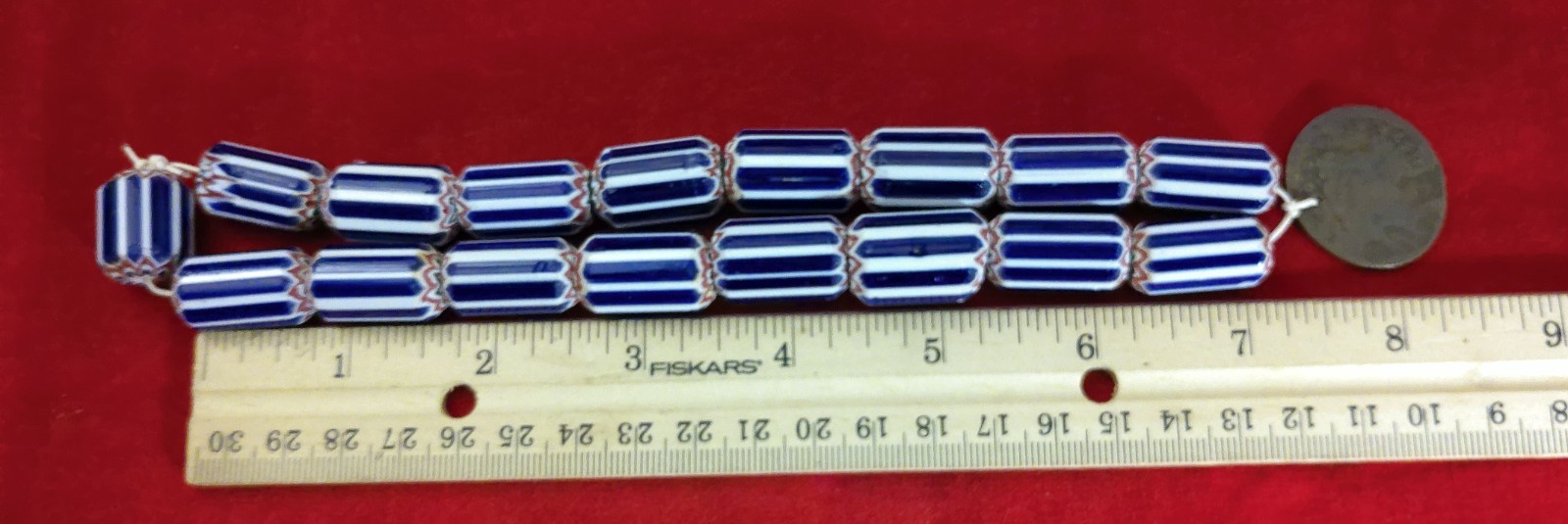VERY PRETTY GROUP OF OLD FANCY CHEVRON TRADE BEADS WITH COIN PENDANT  N113