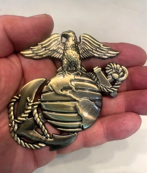 US Marine Corps USMC Metal Car Emblem -Eagle & Globe - Bronze - 