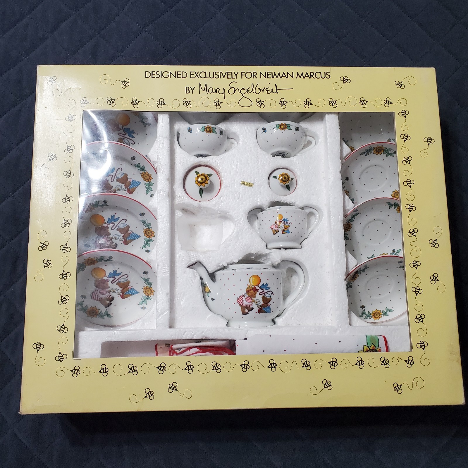 Vtg. Mary Engelbreit-Neiman Marcus Teddy Bear/Sunflower Child 17 Pc Tea Set READ