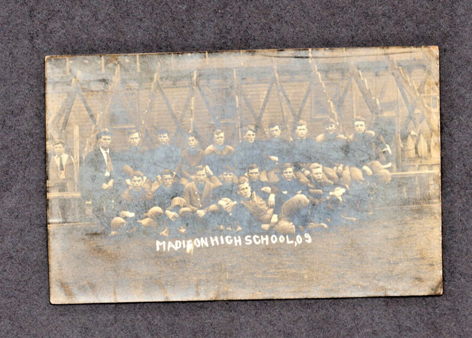 1909 Madison High Football Champions RPPC Tom Jones Sam Barry HOF Tormey Signed
