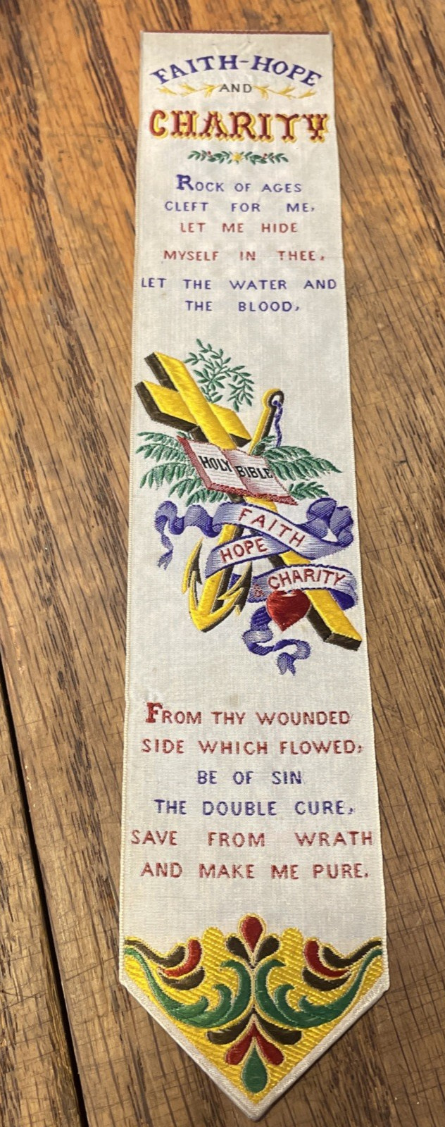 Antique Victorian Thomas Stevens Silk Bookmark Stevengraph Faith Hope Charity