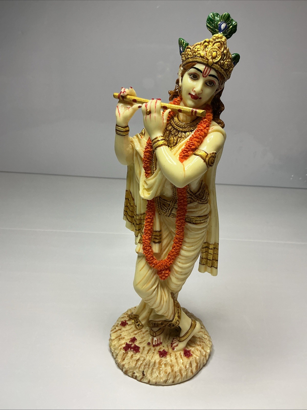 10” Large Marble Look Lord Shri Krishna Playing Flute Standing Used Please Read