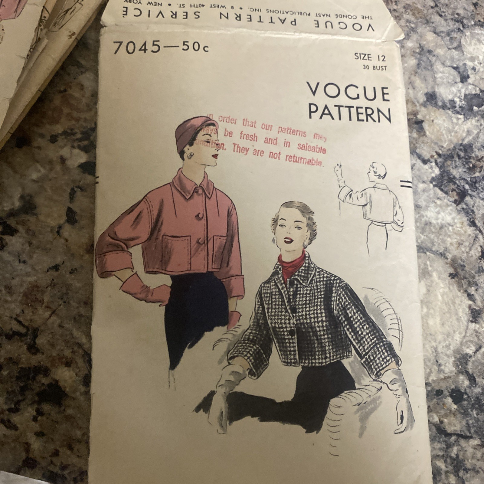 VINTAGE 1957 VOGUE SEWING PATTERN 7045 JACKET “CUT” by factory