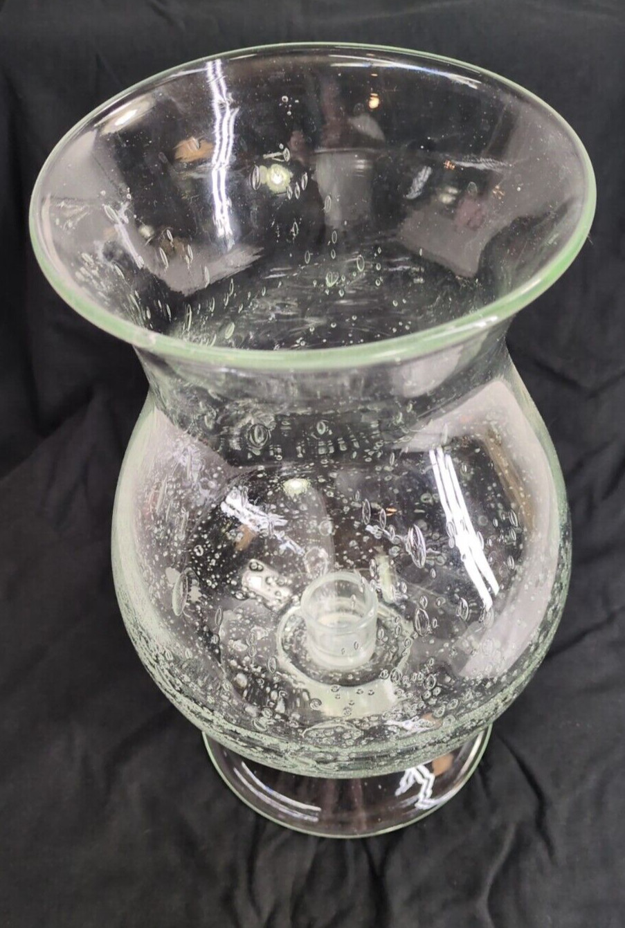 Vintage Clear Bubble Glass Candle Vase Art Hand Blow 11 Inches Tall Center Piece