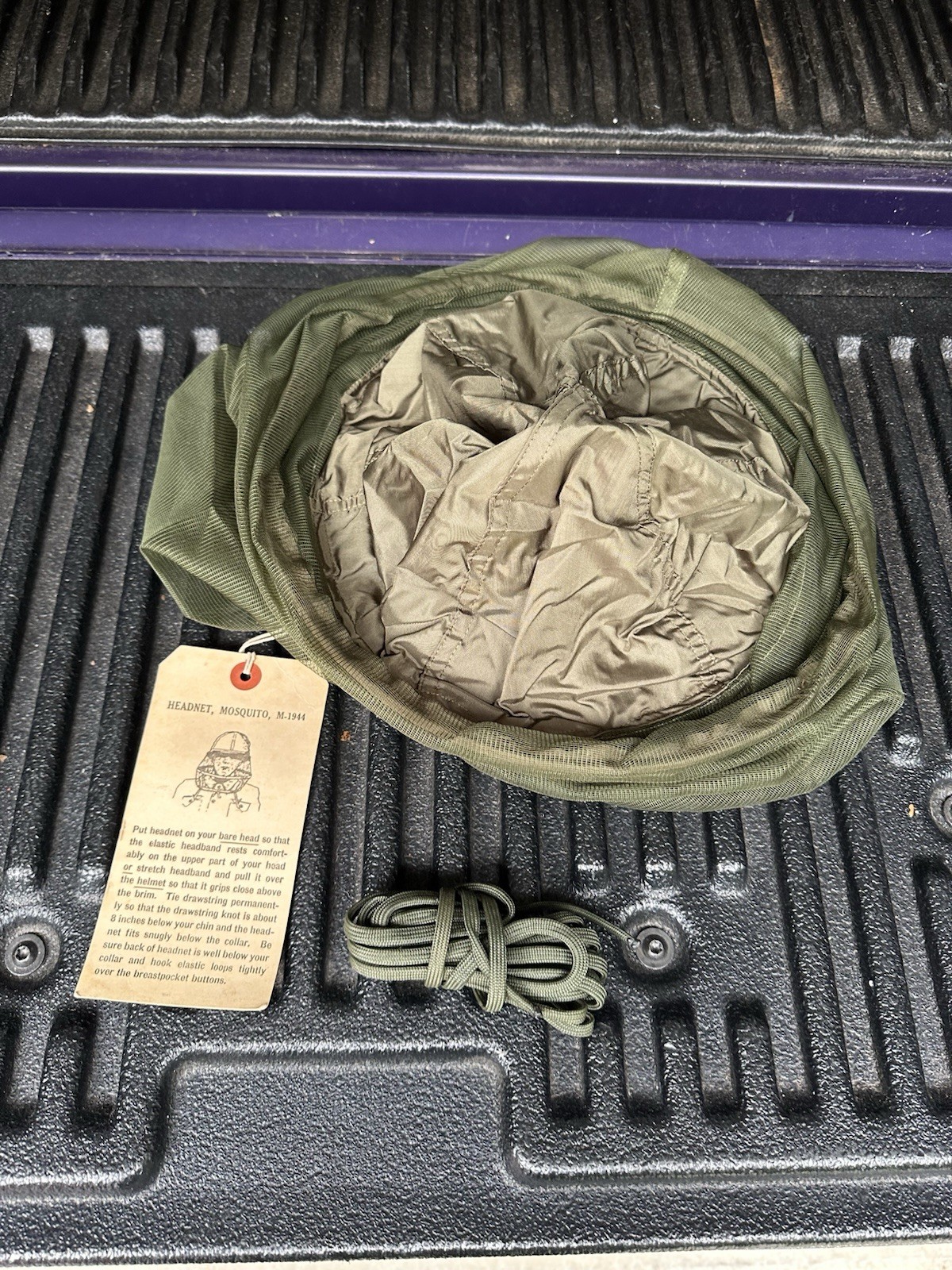 NOS WWII US Army Jungle Infantry M1944 Mosquito HELMET Head Net w/ Tag - MINT