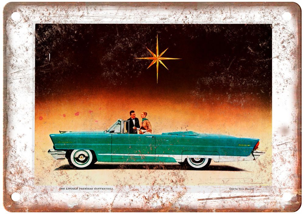 Vintage 1956 Lincoln Premiere Convertible Auto Ad Retro Look Metal Sign A4253