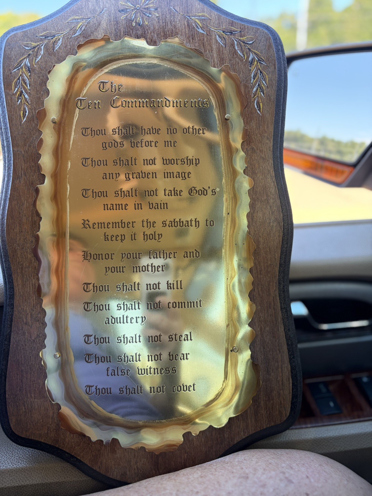 Vintage Home Interiors Homco The Ten Commandments Brass Wood Wall Plaque 10”x18”