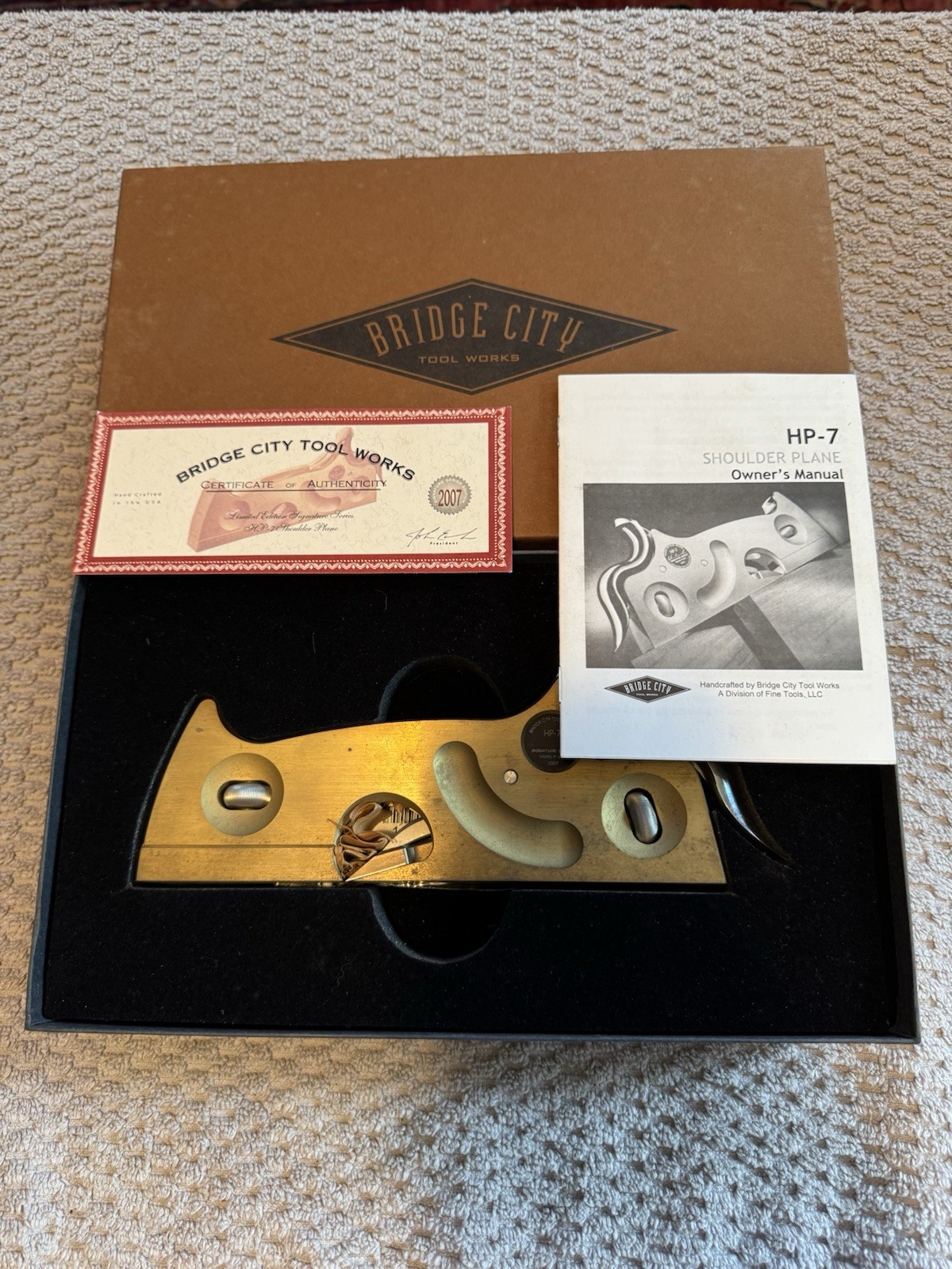 Bridge City Tool Works HP-7 Shoulder Plane 2007 Signature Series Brass w/ Box