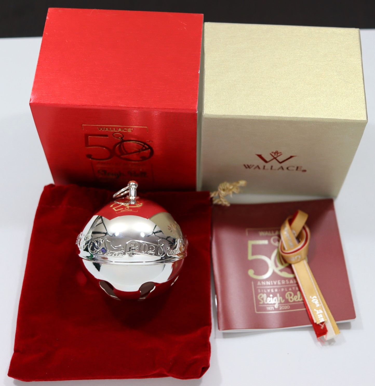 Wallace Annual Silver Plated Sleigh Bell Ornament 2020, 50th Edition *NO RINGER*