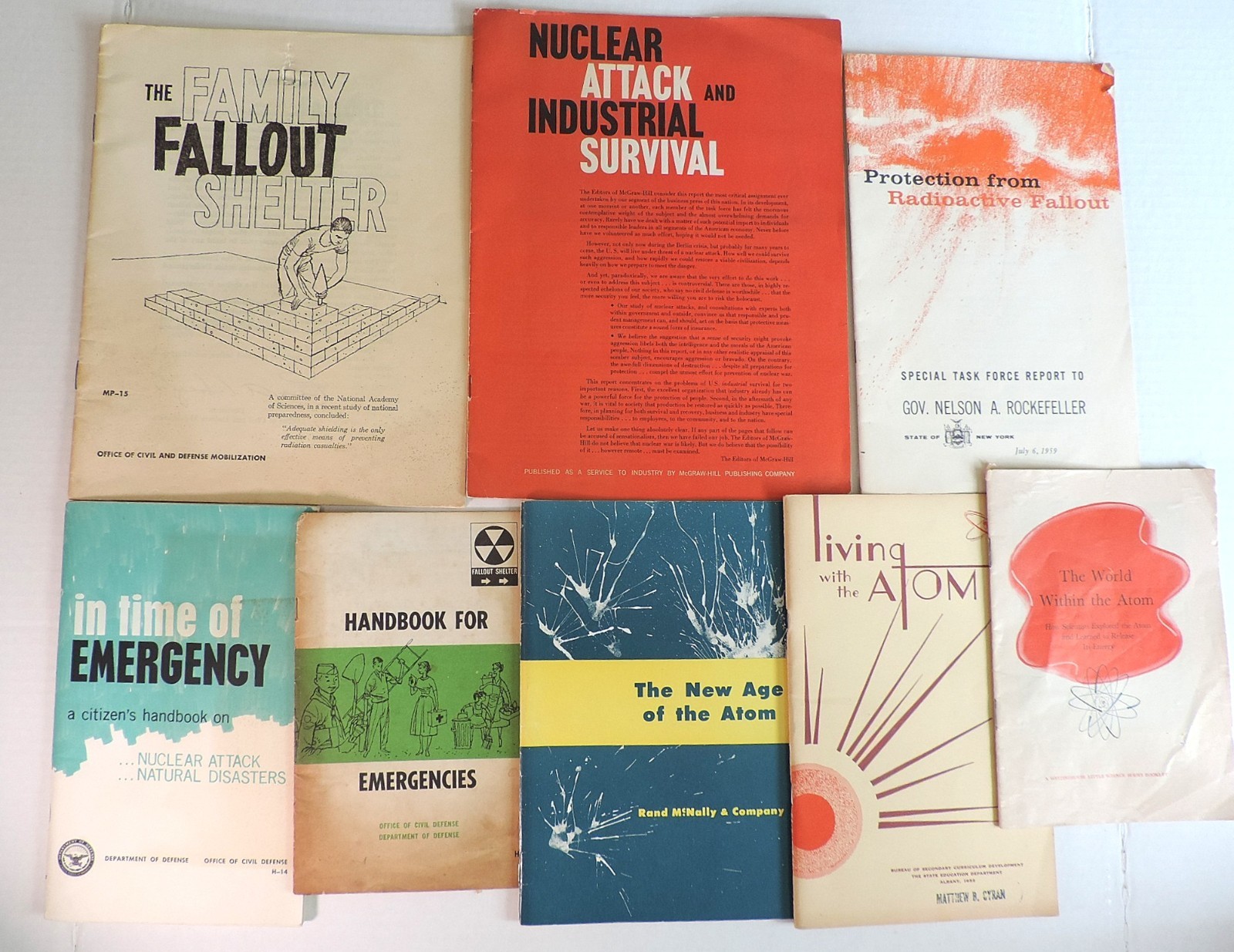 Lot 9 Vintage Civil Defense, Nuclear Attack, Atomic Bomb, Atomic Energy Booklets
