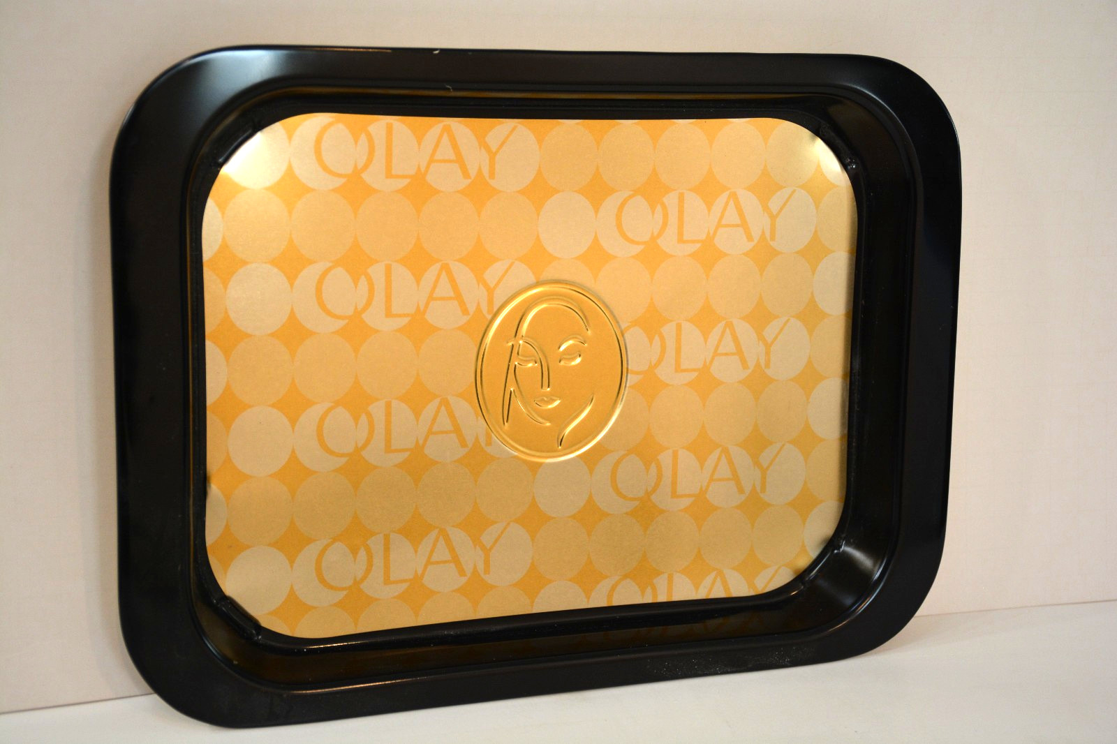 P&G Procter & Gamble Oil of Olay Black & Gold Tin Aluminum Metal Promo Tray