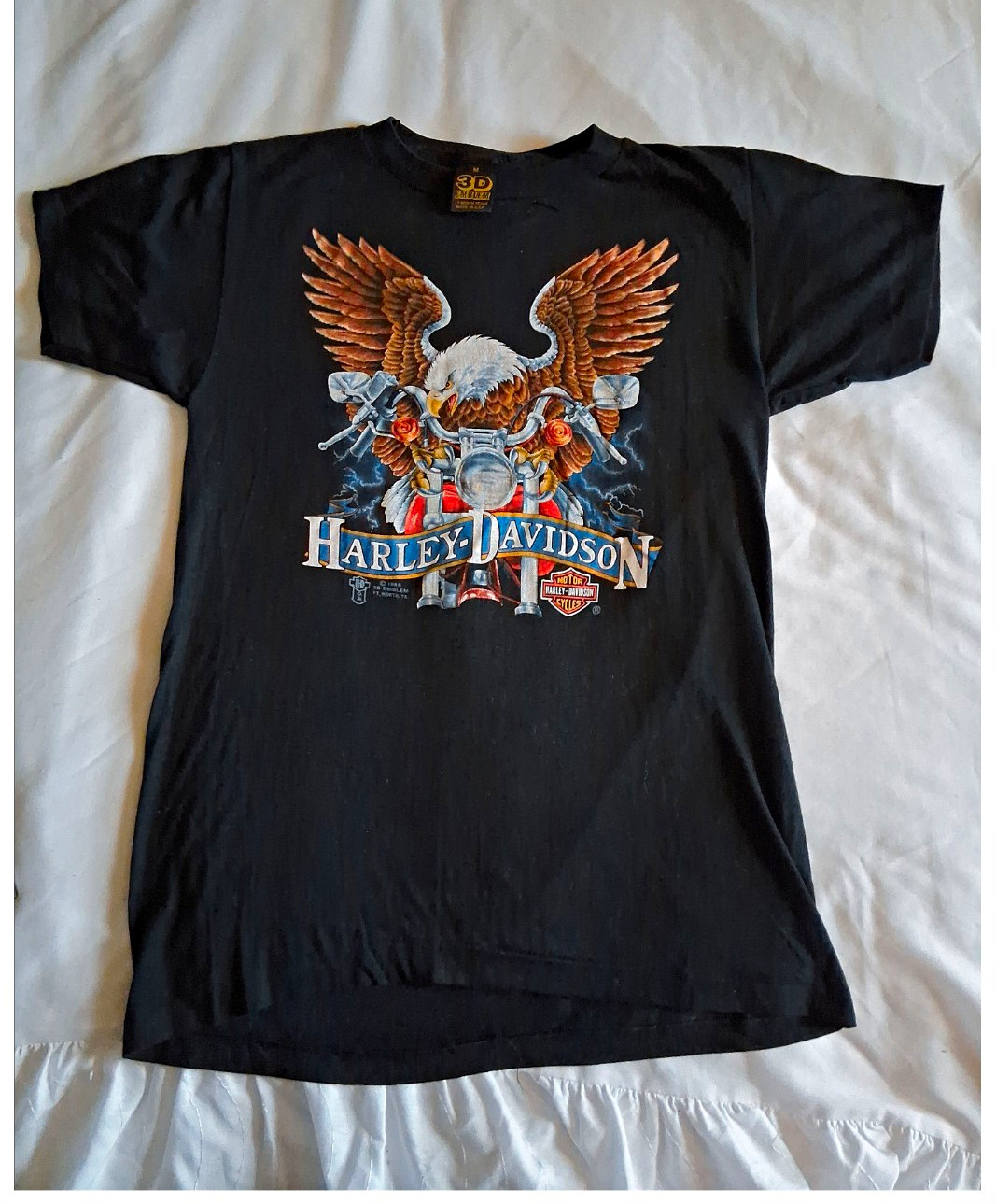Harley-Davidson 3D Emblem Black Graphic T-Shirt Eagle Motorcycle Size M
